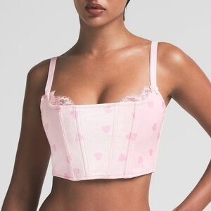 SKIMS Velvet Lace Cropped Corset Cherry Blossom Heart Breaker Medium M NEW NWT